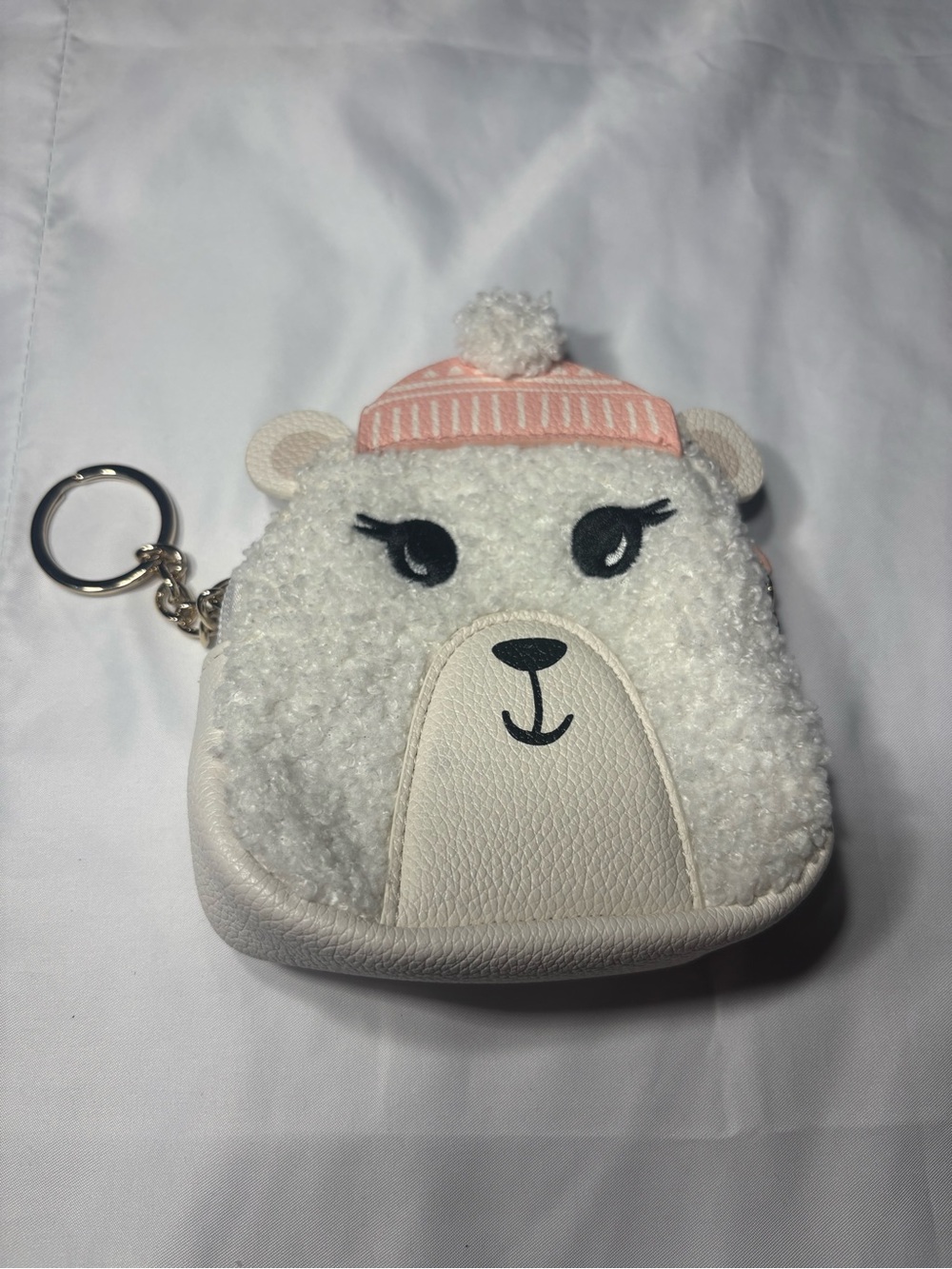 New LC Lauren Conrad Plush Bear Coin Purse with Pink Hat - Cute Keychain Wallet